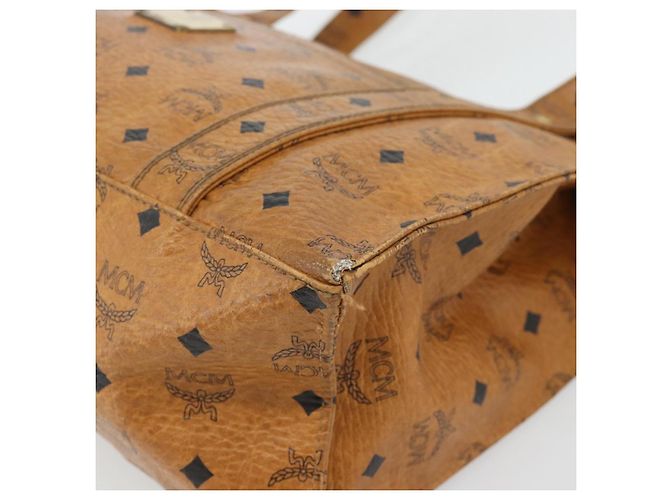 Borsa Tote MCM Vicetos Logogram PVC Pelle Marrone Oro Auth BA13066 D'oro - vista 9