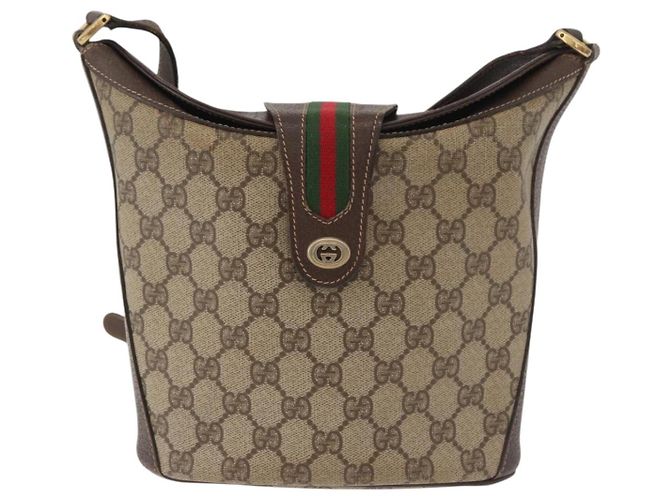 GUCCI GG Supreme Web Sherry Line Borsa in PVC Beige Oro 40 02 081 Auth bs35338 D'oro - vista 13