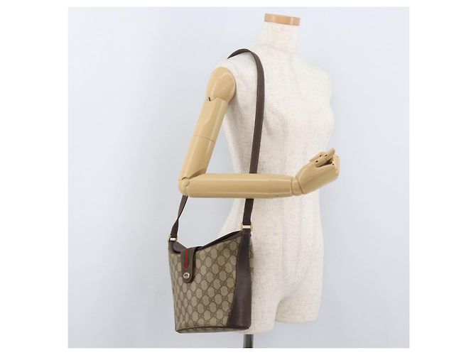 GUCCI GG Supreme Web Sherry Line Borsa in PVC Beige Oro 40 02 081 Auth bs35338 D'oro - vista 23