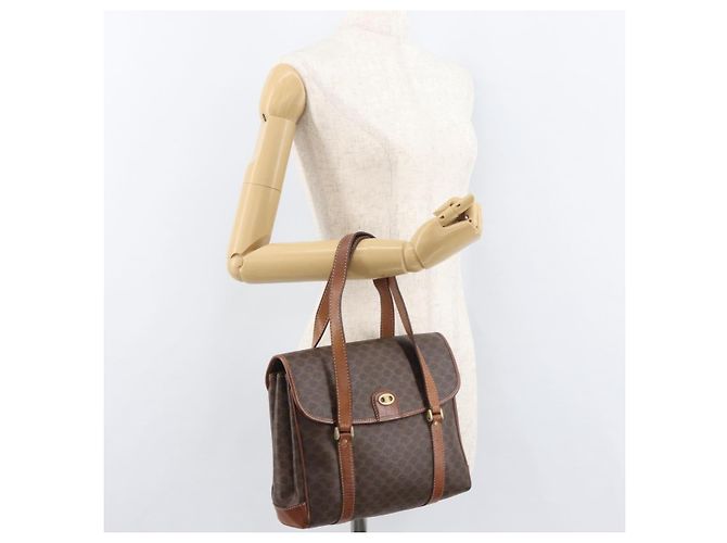 Céline Borsa CELINE Macadam Canvas PVC Pelle Marrone Oro Autentica 182298 D'oro - vista 28