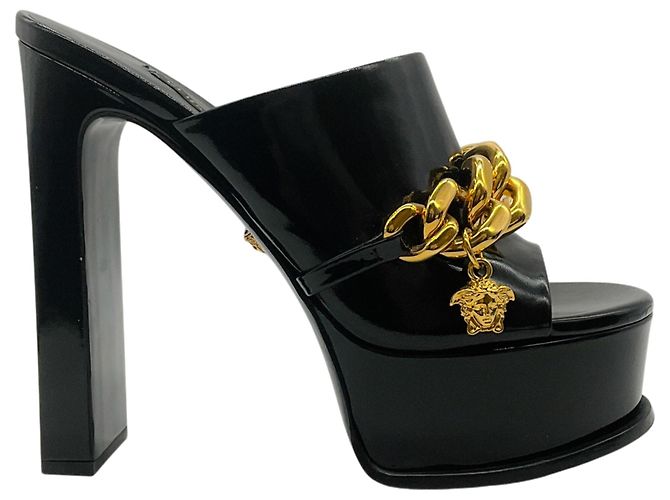 Mule con plateau Medusa Chain in vernice nero Versace - vista 2