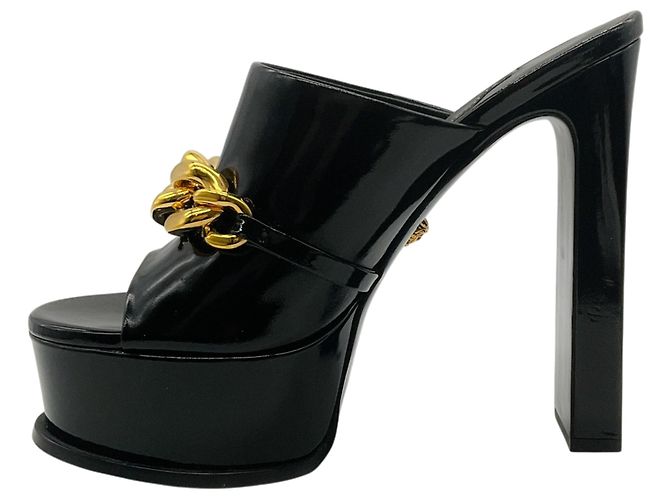 Mule con plateau Medusa Chain in vernice nero Versace - vista 3