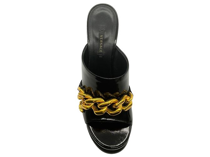 Mule con plateau Medusa Chain in vernice nero Versace - vista 4