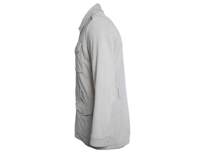 Saint Laurent, chaqueta de caza de ante beige con 4 bolsillos - vista 4