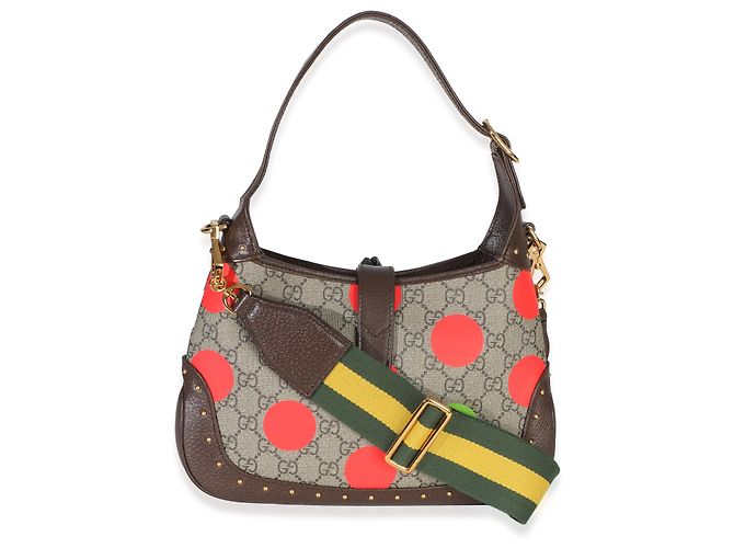 Gucci Beige GG Supreme Monogram Canvas Web Geometric Studded Small Jackie 1961 H Marrone Multicolore - vista 2