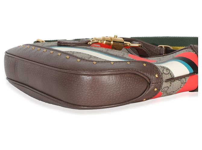 Gucci Beige GG Supreme Monogram Canvas Web Geometric Studded Small Jackie 1961 H Marrone Multicolore - vista 6