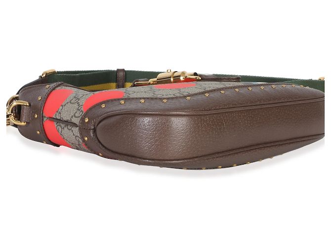 Gucci Beige GG Supreme Monogram Canvas Web Geometric Studded Small Jackie 1961 H Marrone Multicolore - vista 7