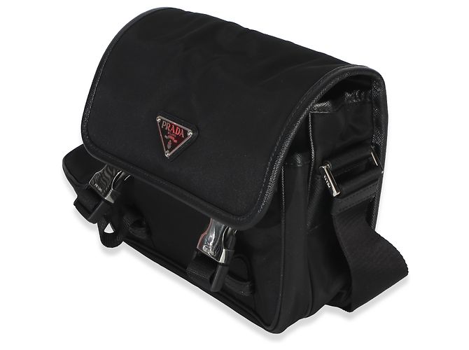 Borsa Messenger Prada Black Re-Nylon Saffiano Double Buckle Nero - vista 3