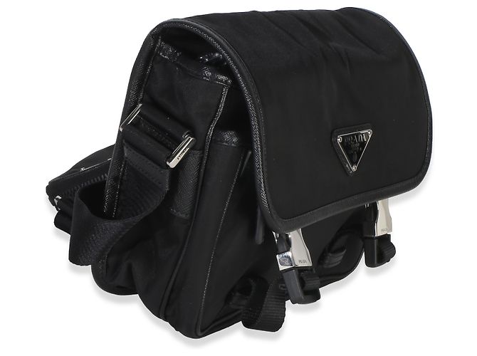 Borsa Messenger Prada Black Re-Nylon Saffiano Double Buckle Nero - vista 4