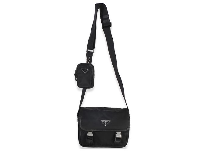Borsa Messenger Prada Black Re-Nylon Saffiano Double Buckle Nero - vista 5