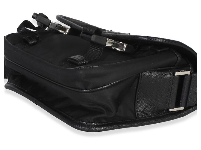 Borsa Messenger Prada Black Re-Nylon Saffiano Double Buckle Nero - vista 6