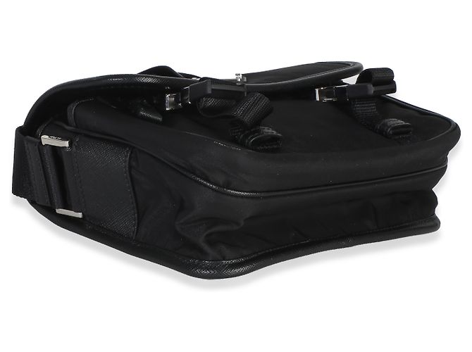 Borsa Messenger Prada Black Re-Nylon Saffiano Double Buckle Nero - vista 7