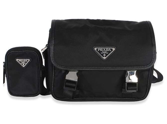 Borsa Messenger Prada Black Re-Nylon Saffiano Double Buckle Nero - vista 8