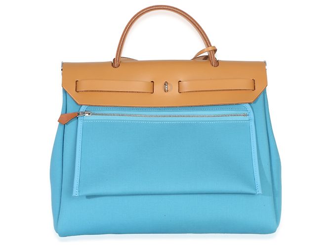 Hermès Bleu Azteque Toile Vache Hunter Herbag Zip 31 PM PHW Blu - vista 2