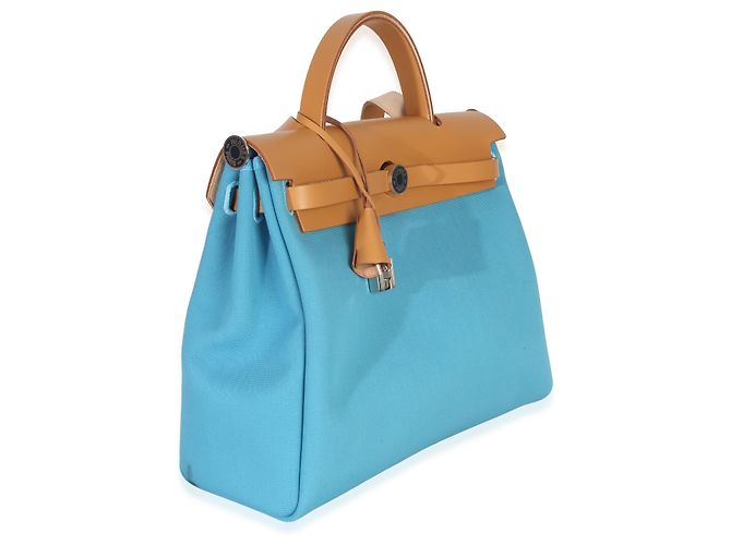 Hermès Bleu Azteque Toile Vache Hunter Herbag Zip 31 PM PHW Blu - vista 4