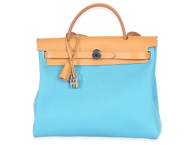 Hermès Bleu Azteque Toile Vache Hunter Herbag Zip 31 PM PHW Blu - vista 8