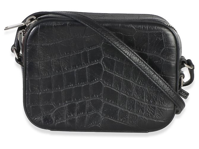 Saint Laurent Mini Camera Bag aus schwarzem Kalbsleder mit Krokodilprägung - Ansicht 2