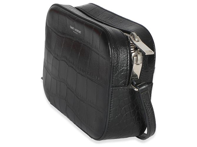 Saint Laurent Mini Camera Bag aus schwarzem Kalbsleder mit Krokodilprägung - Ansicht 3