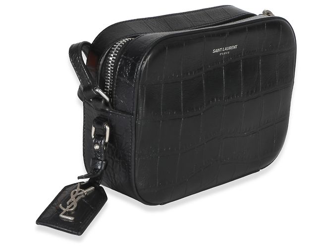 Saint Laurent Mini Camera Bag aus schwarzem Kalbsleder mit Krokodilprägung - Ansicht 4