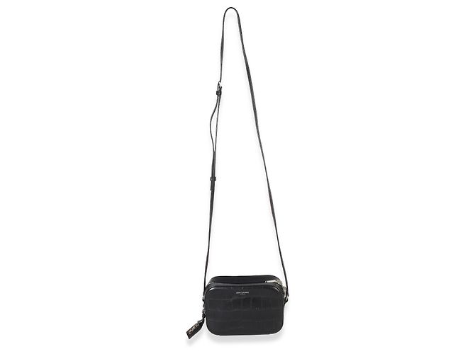 Saint Laurent Mini Camera Bag aus schwarzem Kalbsleder mit Krokodilprägung - Ansicht 5