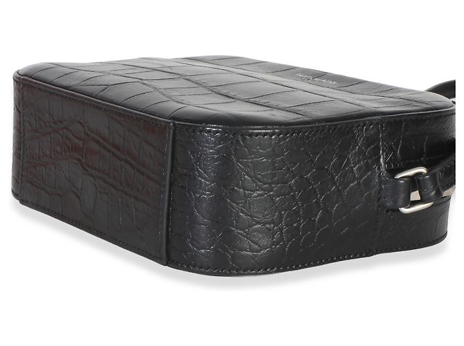 Saint Laurent Mini Camera Bag aus schwarzem Kalbsleder mit Krokodilprägung - Ansicht 6
