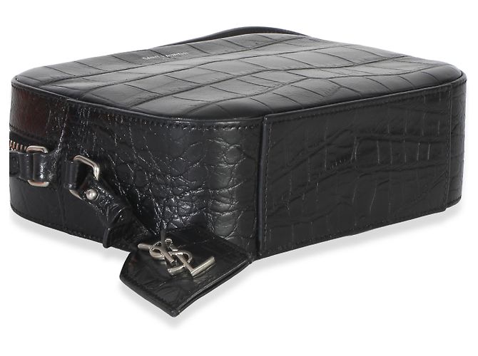 Saint Laurent Mini Camera Bag aus schwarzem Kalbsleder mit Krokodilprägung - Ansicht 7