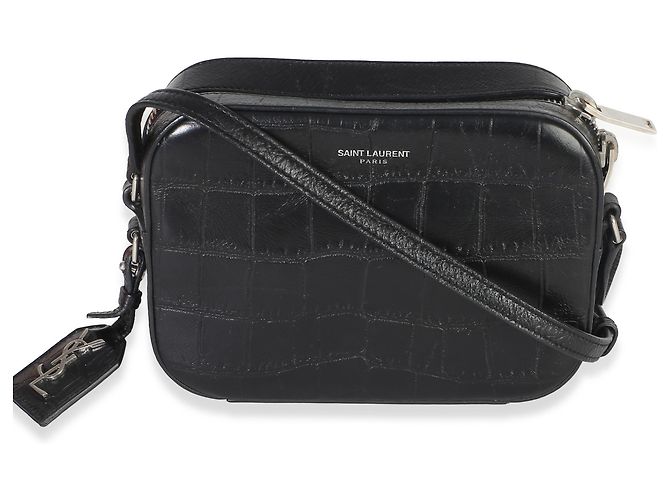 Saint Laurent Mini Camera Bag aus schwarzem Kalbsleder mit Krokodilprägung - Ansicht 8