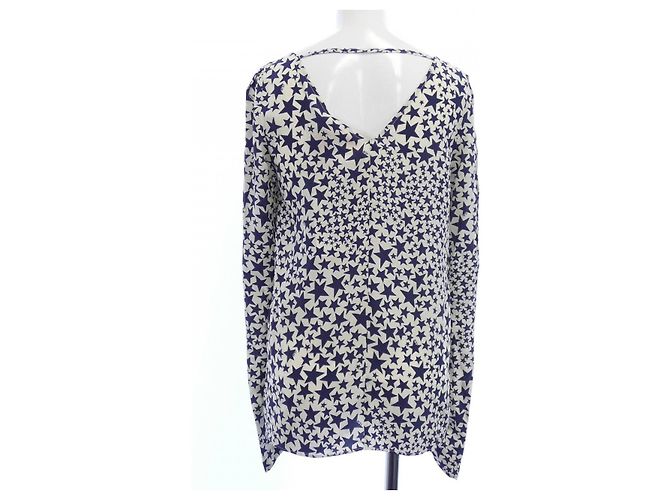 Autre Marque Haut en soie N°21 Bleu Beige Bleu Marine - vue 2