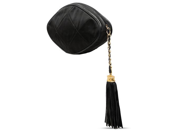 Chanel Black CC gesteppte Satin-Clutch mit Quaste Schwarz - Ansicht 2