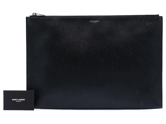 Saint Laurent Dokumentenhalter mit Reißverschluss aus schwarzem Grain De Poudre Leder - Ansicht 7