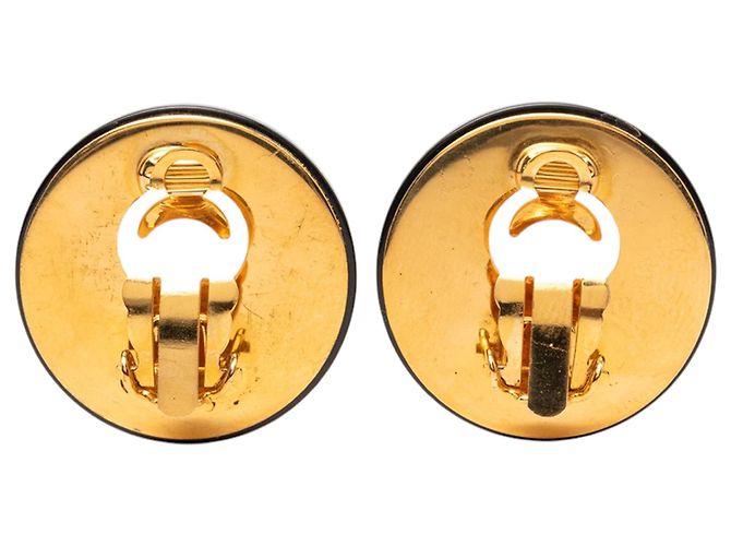Orecchini Chanel Black CC Gold Plated Resin Clover Clip On Nero - vista 2