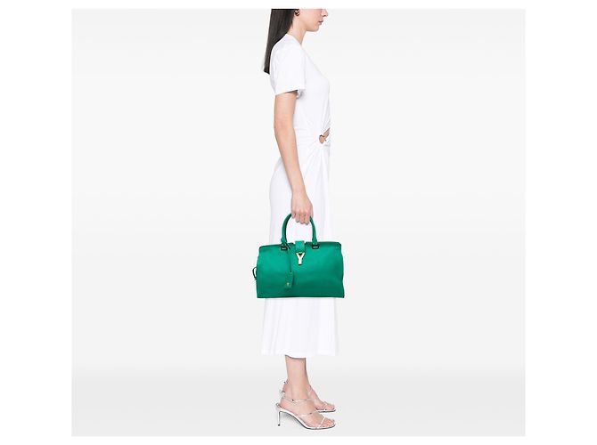 Borsa cabas Chyc in pelle di vitello verde medium Saint Laurent - vista 7