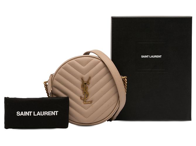 Bolsa Camera Bag redonda em vinil chevron bege Grain De Poudre Saint Laurent - vista 7