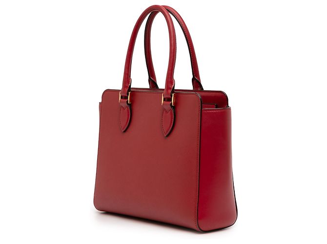 Borsa Tote Convertibile Prada Red Soft Calf Trimmed Saffiano Lux Zip Vermelho - vista 2
