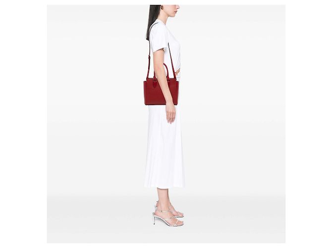 Borsa Tote Convertibile Prada Red Soft Calf Trimmed Saffiano Lux Zip Vermelho - vista 6