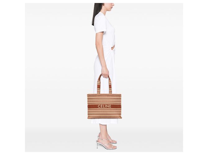 Cabas Céline Bolso Thais de lona a rayas beige grande Celine - vista 6