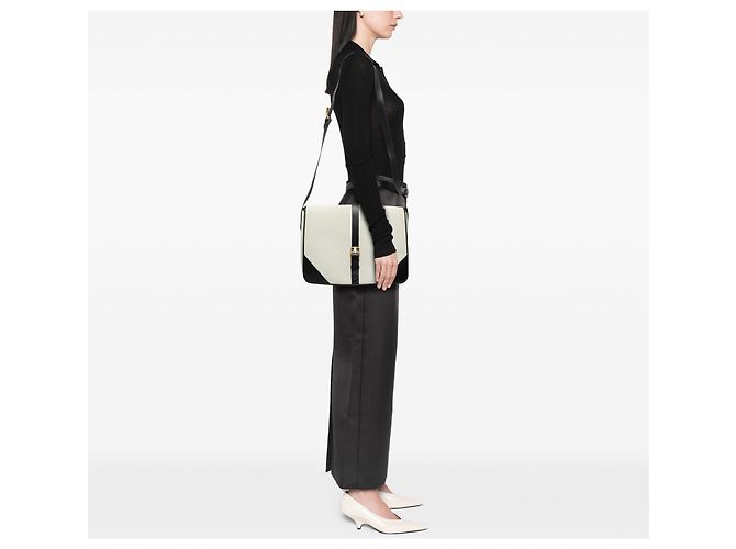 Borsa a tracolla in tela con bordi in pelle bianca Saint Laurent Bianco Crudo - vista 6