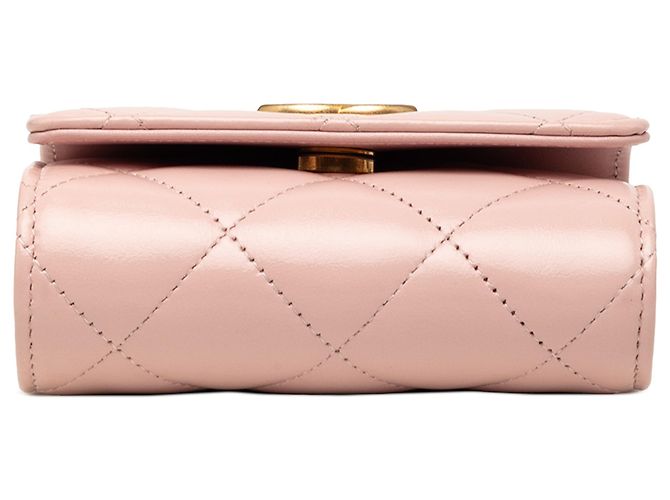 Wallet On Chain Chanel Pink CC gestepptes Lammleder Medaillon Clutch mit Kette - Ansicht 3