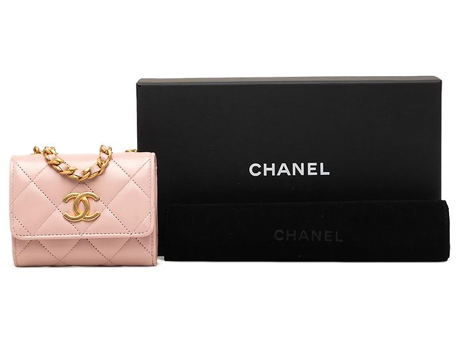 Wallet On Chain Chanel Pink CC gestepptes Lammleder Medaillon Clutch mit Kette - Ansicht 8