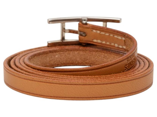 Bracciale Hermès Behapi Triple Tour in pelle Swift marrone - vista 3