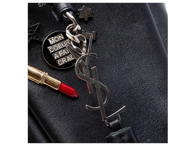 Borsa a secchiello bourse Saint Laurent in pelle nera con decorazioni monogramma mini Nero - vista 5