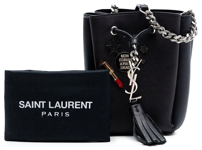 Borsa a secchiello bourse Saint Laurent in pelle nera con decorazioni monogramma mini Nero - vista 7