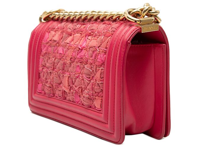 Chanel Boy Flap in tweed trapuntato e agnello rosa mini - vista 2