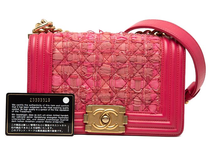 Chanel Boy Flap in tweed trapuntato e agnello rosa mini - vista 8
