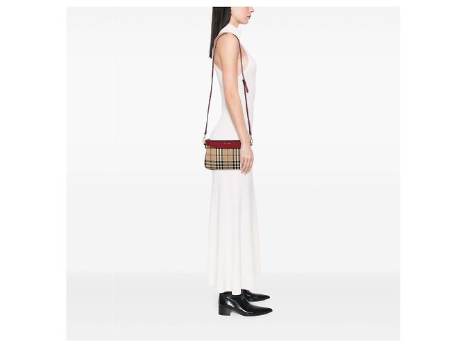 Burberry Beige Haymarket Check Canvas Peyton Crossbody - vista 6