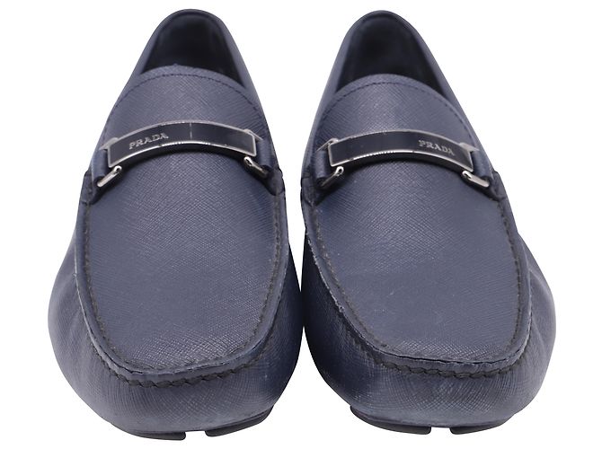 Prada Driving Loafer Schuhe aus Saffiano-Leder in Navy Blau - Ansicht 2