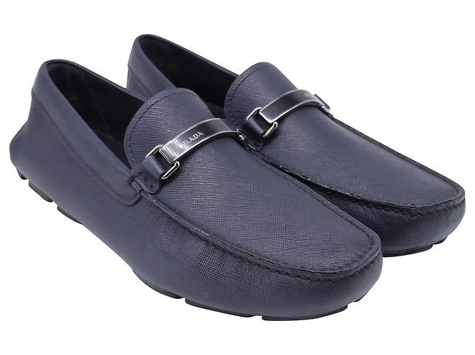 Prada Driving Loafer Schuhe aus Saffiano-Leder in Navy Blau - Ansicht 3