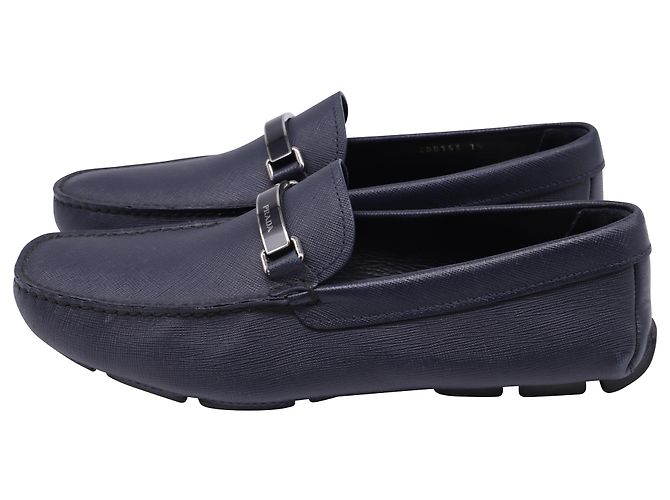 Prada Driving Loafer Schuhe aus Saffiano-Leder in Navy Blau - Ansicht 4