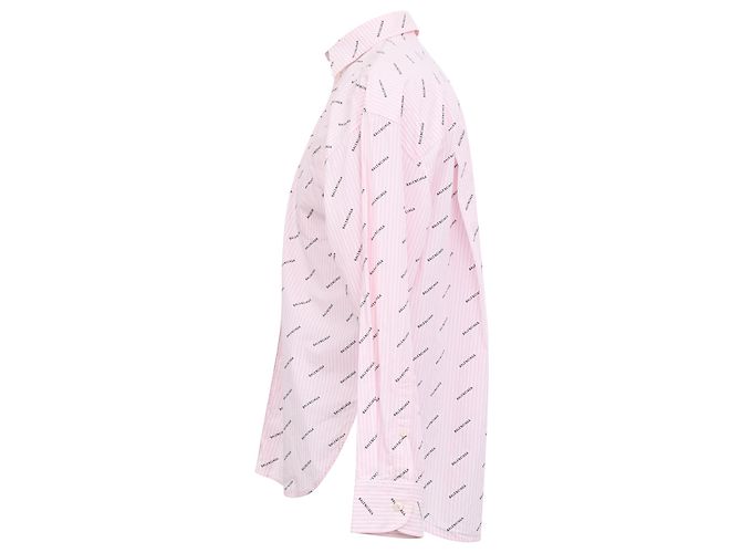 Camicia oversize Balenciaga con logo a righe e bottoni anteriori in cotone rosa Marrone - vista 2