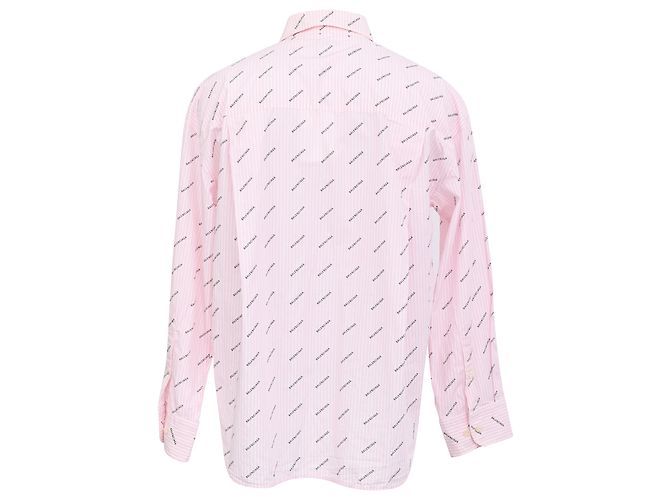 Camicia oversize Balenciaga con logo a righe e bottoni anteriori in cotone rosa Marrone - vista 3